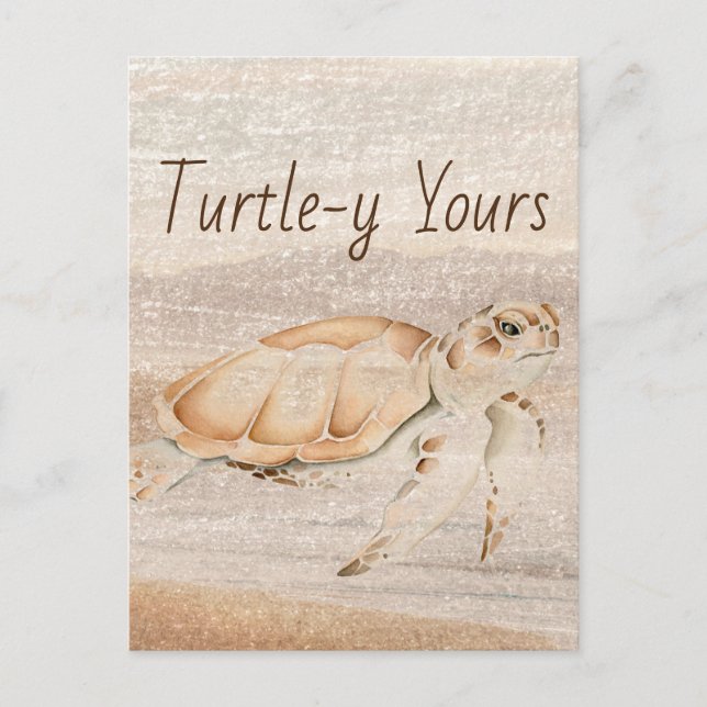 Watercolor Sea Turtle Totally (Turtle-y) Yours  Postcard (Front)