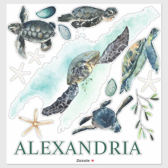 Watercolor Sea Turtles Coastal Collection Name (Sheet)