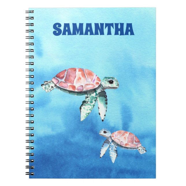 Watercolor Sea Turtles Monogram Name Notebook (Front)
