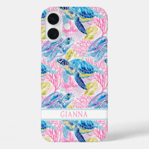 Watercolor Sea Turtles Monogrammed iPhone 16 Plus Case