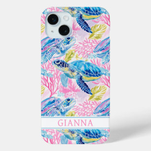 Watercolor Sea Turtles Monogrammed iPhone 15 Mini Case