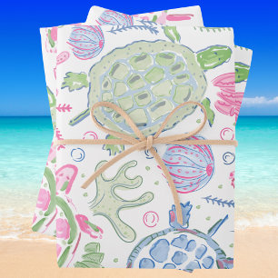 Watercolor Sea Turtles Ocean Coastal Wrapping Paper Sheet