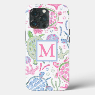 Watercolor Sea Turtles Ocean Monogram iPhone 13 Pro Case