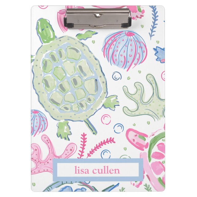 Watercolor Sea Turtles Ocean Name Clipboard (Front)