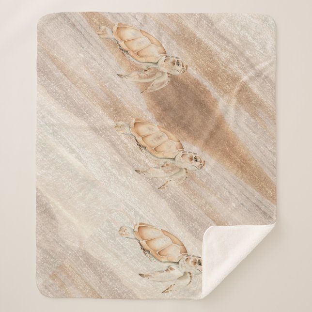 Watercolor Sea Turtles on Beach Sea Ocean  Sherpa Blanket (Front)