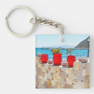 Watercolor sea view keychain