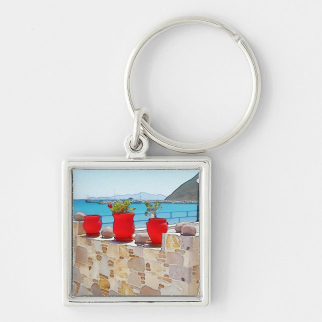 Watercolor sea view keychain (Front)