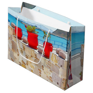 Watercolor sea view large gift bag
