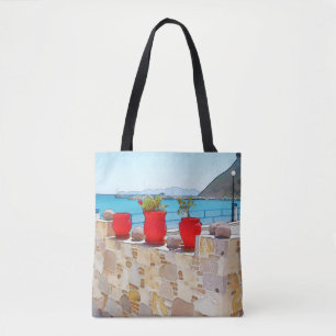 Watercolor sea view tote bag