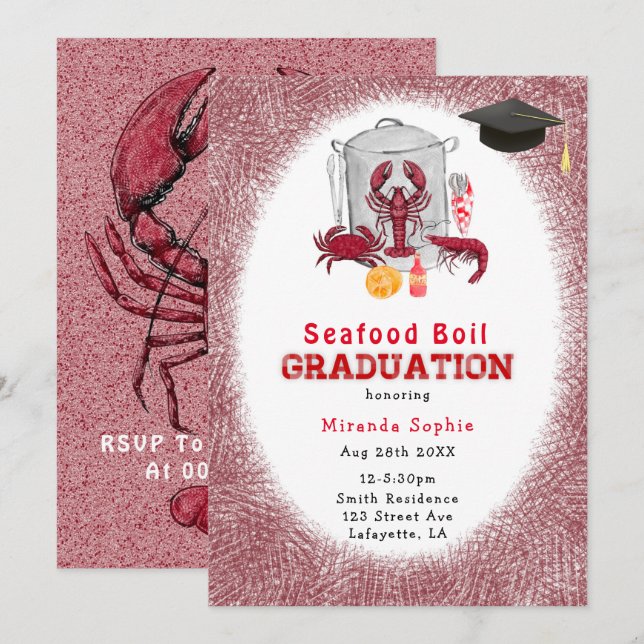 Watercolor Seafood Boil Graduation Party Invitatio Invitation (Front/Back)