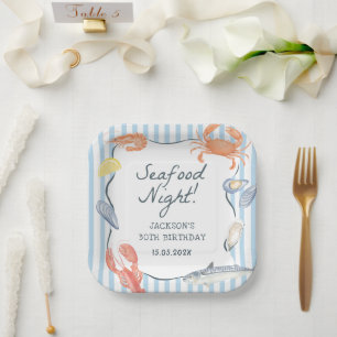 Watercolor Seafood Night Birthday Party  Paper Plate