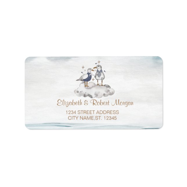 Watercolor Seagulls Beach Wedding  Label (Front)