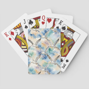 Watercolor Seagulls Seamless Pattern Coastal Home Playing Cards