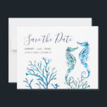 Watercolor Seahorse and Coral Save the Date<br><div class="desc">Announce your engagement with my save the date invitations featuring Save the Date in a trendy script typography style that evokes the look of hand lettering. This simple card features a replica of my original hand painted watercolor seahorses and coral with your names, wedding date and wedding location. Cards reverse...</div>