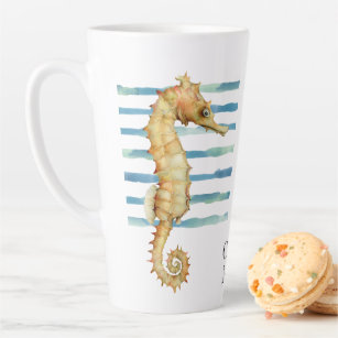 Watercolor Seahorse Beach Coastal CAPE MAY Latte Mug
