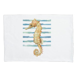 WATERCOLOR SEAHORSE, BEACH,  PILLOWCASE