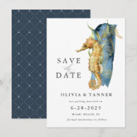 Watercolor Seahorse Coastal Theme Save the Date