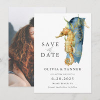 Watercolor Seahorse Coastal Theme Save the Date