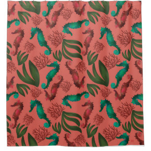 Watercolor Seahorse Coral Nautical Pattern