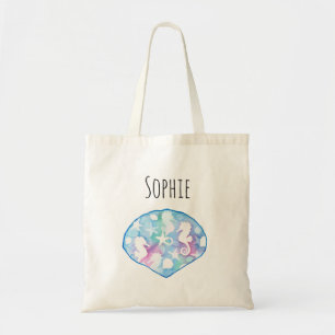 Watercolor Seahorse customizable name for kids Tote Bag