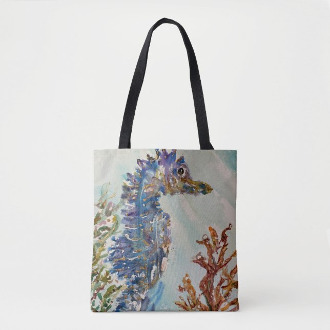 Watercolor Seahorse Double-sided Tote Bag (Front)