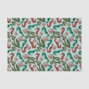 Watercolor Seahorse Mint Nautical Pattern Tissue Paper