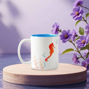 Watercolor Seahorse Mug – Cute Ocean Animal Cup fo