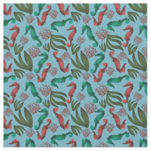 Watercolor Seahorse Nautical Pattern Fabric