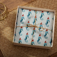 Watercolor Seahorse Nautical with Santa Hat