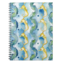 Watercolor Seahorse Pattern Beach Life Ocean Art