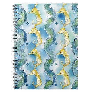 Watercolor Seahorse Pattern Beach Life Ocean Art Notebook
