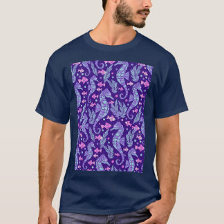 Watercolor Seahorse Pattern Pastels on Purple Back T-Shirt