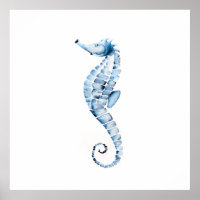 Watercolor Seahorse Print Blue
