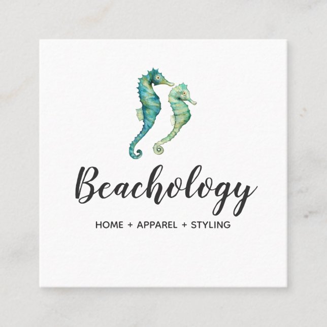 Watercolor Seahorse Square Business Card (Front)