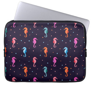 Watercolor Seahorses on Navy Blue Pattern Laptop Sleeve