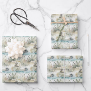 Watercolor Seals Coastal Wrapping Paper Sheet