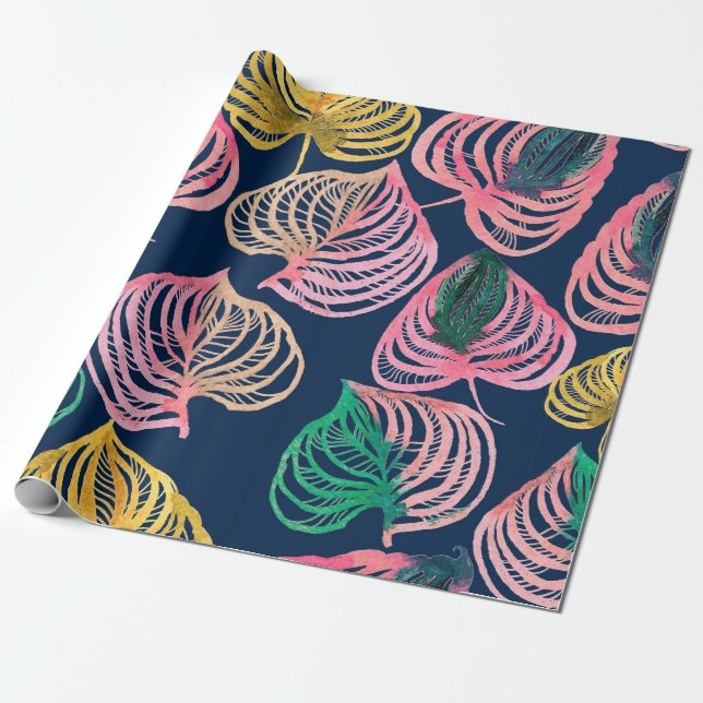 Watercolor seamless floral pattern grass branches wrapping paper (Unrolled)