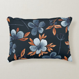 Watercolor seamless floral pattern with indigo flo accent pillow
