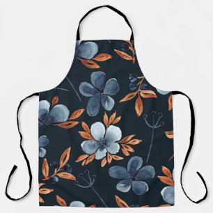 Watercolor seamless floral pattern with indigo flo apron