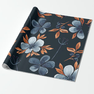 Watercolor seamless floral pattern with indigo flo wrapping paper