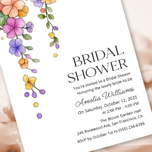 Watercolor Seamless Floral Vine Bridal Shower  Invitation