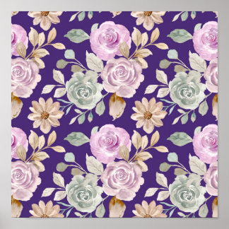  Watercolor Seamless Flowers Poster