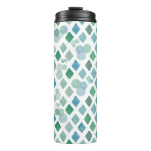 Watercolor seamless on a white background with an  thermal tumbler