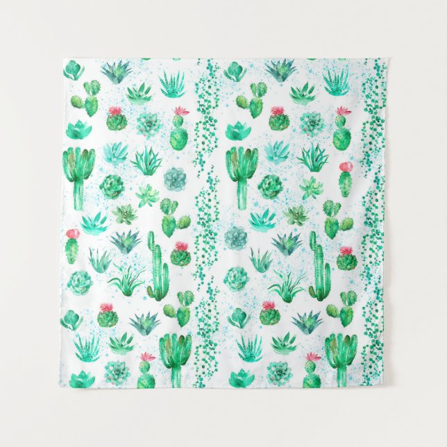 Watercolor seamless pattern background with succul tapestry (Front)