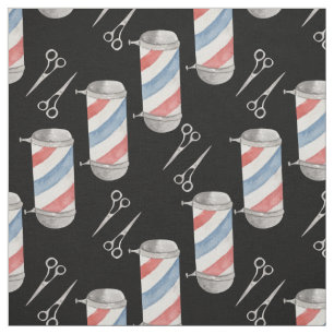 Watercolor Seamless Pattern Barber Shop by Yard Fabric