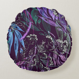 Watercolor seamless pattern. Branch with berry Wat Round Pillow