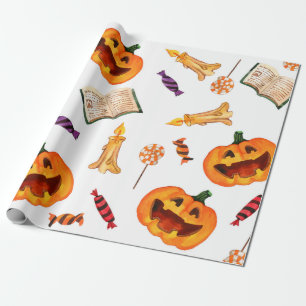 Watercolor seamless pattern happy halloween holida wrapping paper