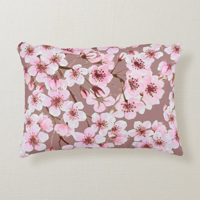 Watercolor seamless pattern made of cherry blossom accent pillow (Front)