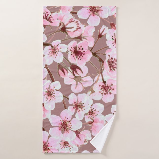 Watercolor seamless pattern made of cherry blossom bath towel (Bath Towel)