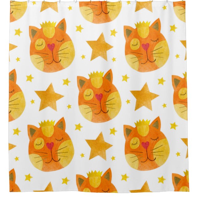 Watercolor seamless pattern of cat faces and stars (Front)